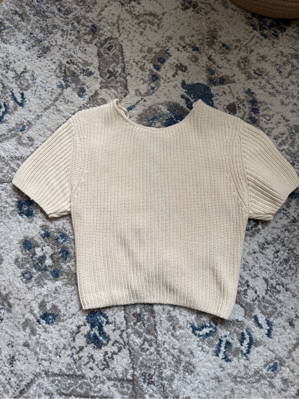 Zara Cream Short-Sleeve Knit Crop Top